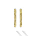 Caviar Lux Two-Tone Mini Caviar Hoop Earrings with polished beaded gold-tone bars and silver posts, showcasing refined shine and modern elegance.