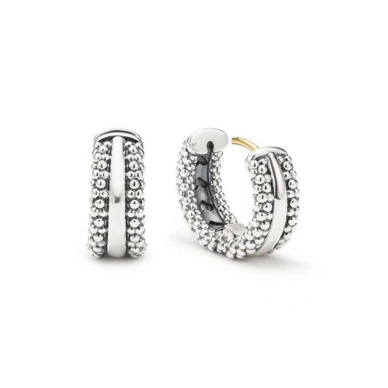 Signature Caviar Silver Caviar Beaded Huggie Earrings