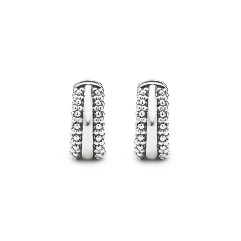 Signature Caviar Silver Caviar Beaded Huggie Earrings