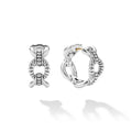 Signature Caviar Sterling Silver Caviar Link Oval Hoop Earrings featuring interlocking beaded links and engraved 925 mark, offering a textured, elegant design.