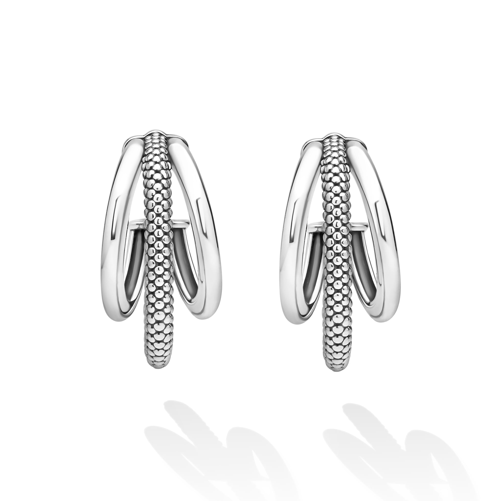 Signature Caviar Sterling Silver Three Hoop Huggie Earrings