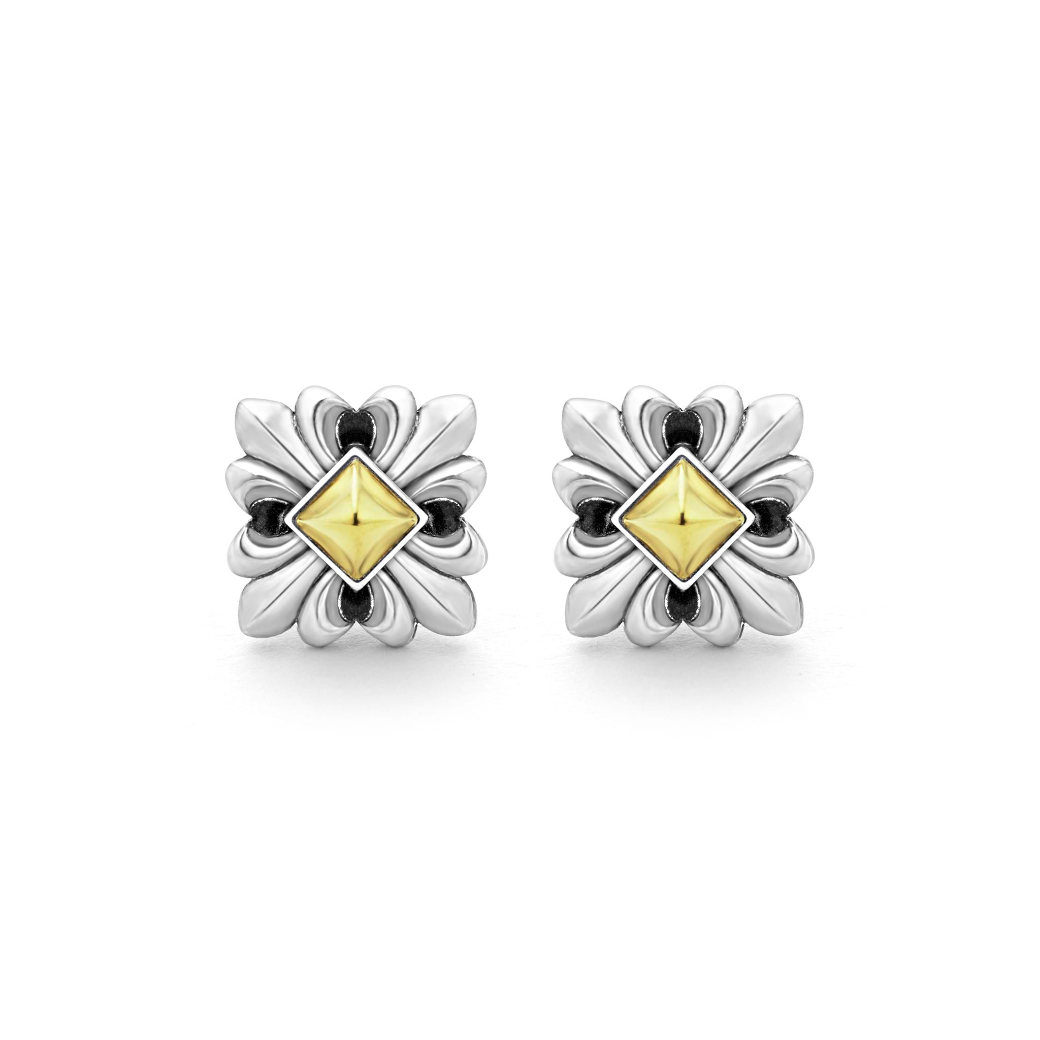 sterling silver and 18K gold stud earrings with pyramid center