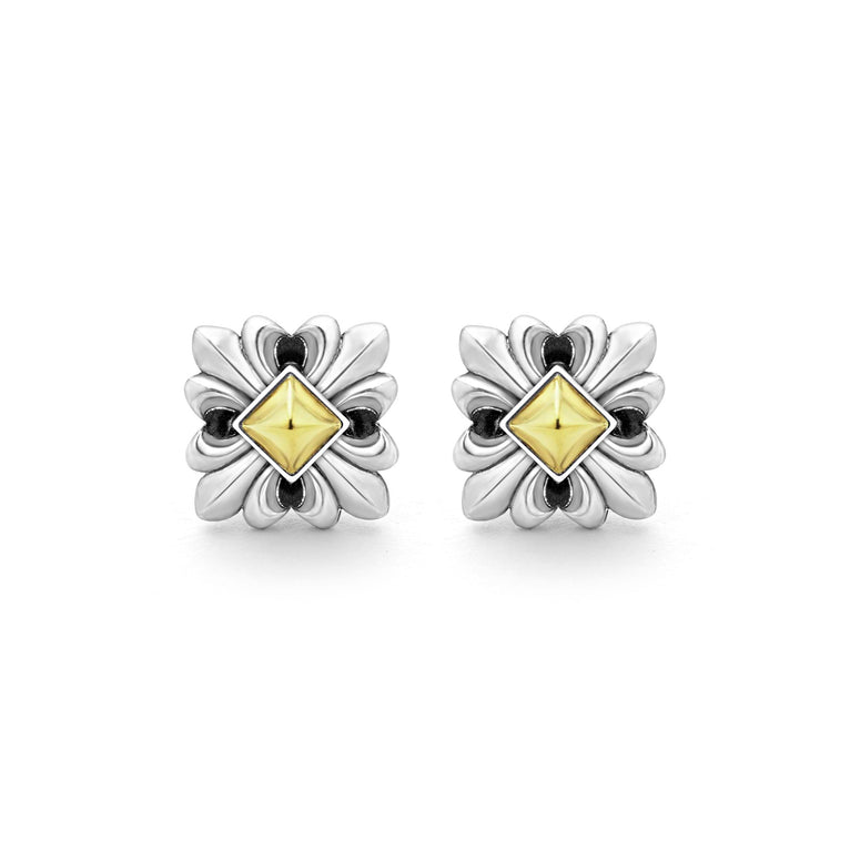 sterling silver and 18K gold stud earrings with pyramid center
