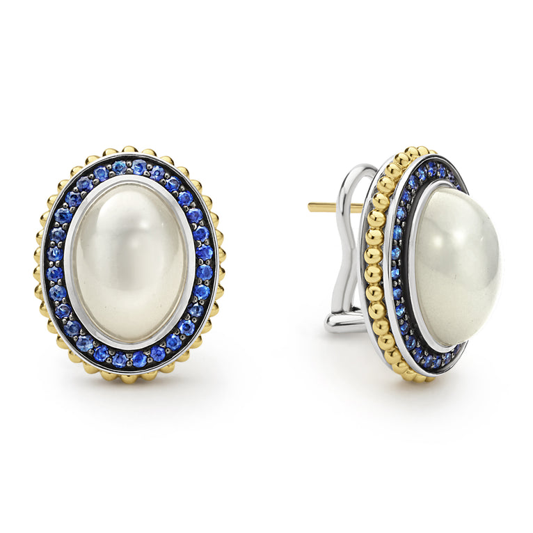 Caviar Color Two-Tone Moonstone and Sapphire Omega Clip Earring