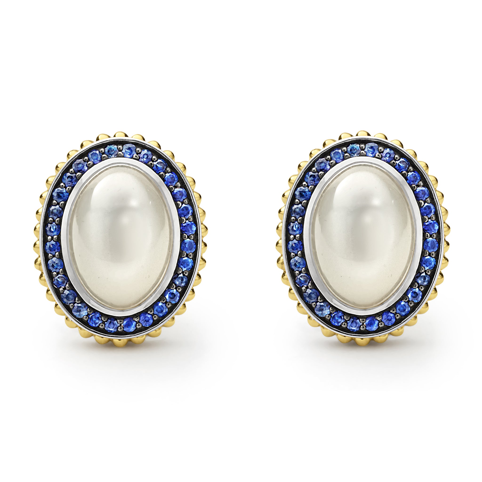 Caviar Color Two-Tone Moonstone and Sapphire Omega Clip Earring