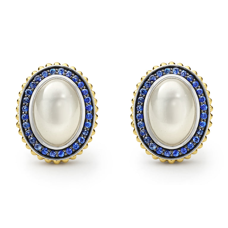 Caviar Color Two-Tone Moonstone and Sapphire Omega Clip Earring