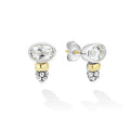Signature Caviar Two-Tone White Topaz Oval Earrings with faceted gemstones, gold cylinders, and silver beads.