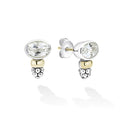 Signature Caviar Two-Tone White Topaz Oval Stud Earrings feature faceted stones in sterling silver with 14K gold caviar beading, offering versatile elegance.