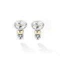 Signature Caviar Two-Tone White Topaz Oval Stud Earrings feature a faceted white topaz gemstone, 14K gold bead, and sterling silver caviar beading, showcasing elegant mixed-metal design.