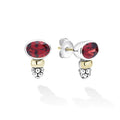 Signature Caviar Two-Tone Garnet Oval Stud Earrings featuring faceted garnets set in sterling silver with 14K gold accents and caviar beading detailing.