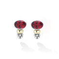 Signature Caviar Two-Tone Garnet Oval Stud Earrings with faceted garnet gemstones in sterling silver, 14K gold accents, and caviar beading for elegant versatility.