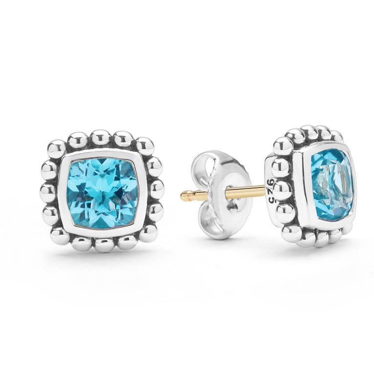 Sterling Silver Cushion-Cut Swiss Blue Topaz Stud Earrings