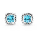 Front view of the Sterling Silver Cushion-Cut Swiss Blue Topaz Stud Earrings