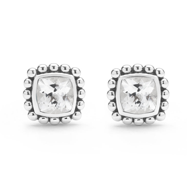 Front view of the Sterling Silver Cushion-Cut White Topaz Stud Earrings