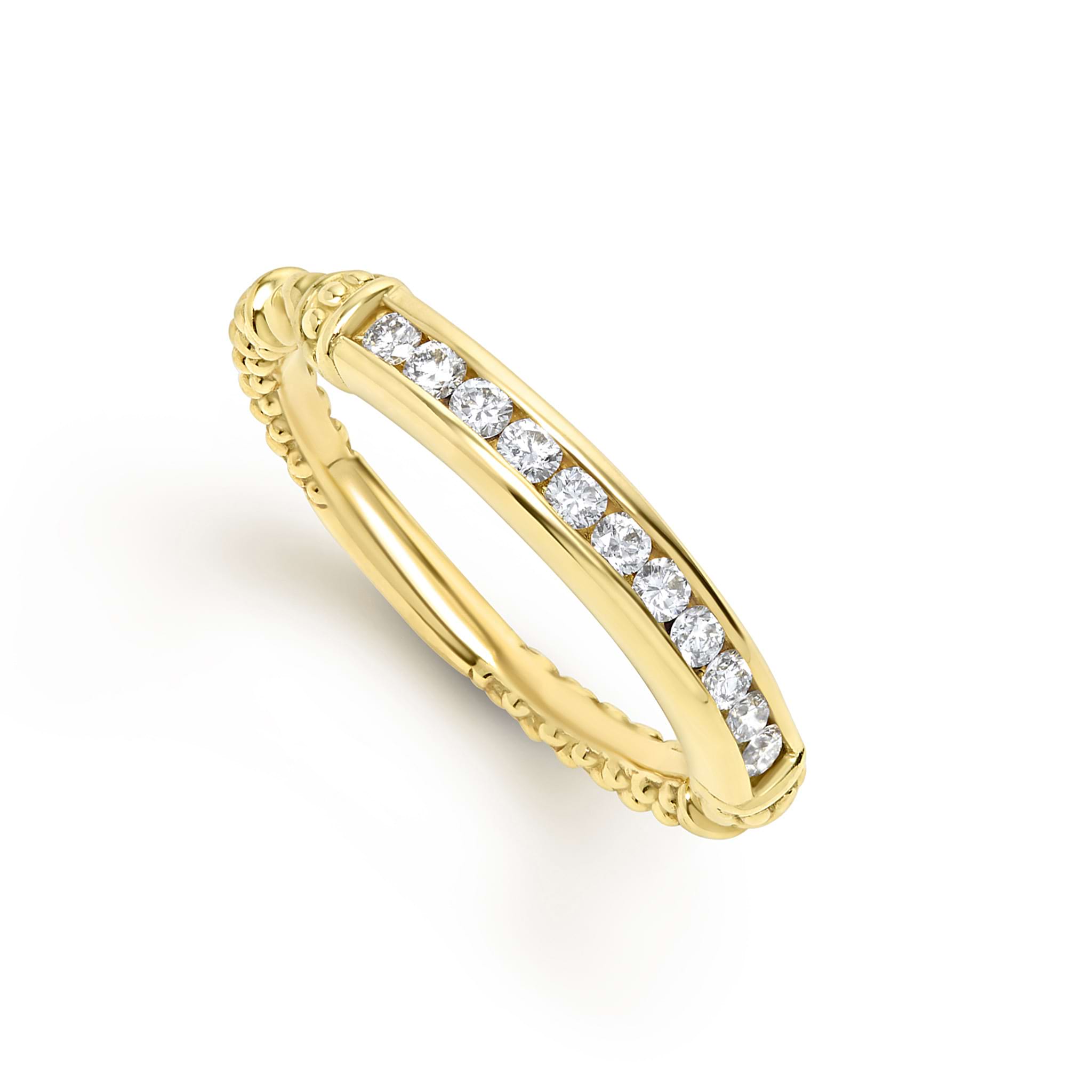 18k gold and round cut diamonds form this elevated every day stacking ring. LAGOS diamonds are the highest quality natural stones.
