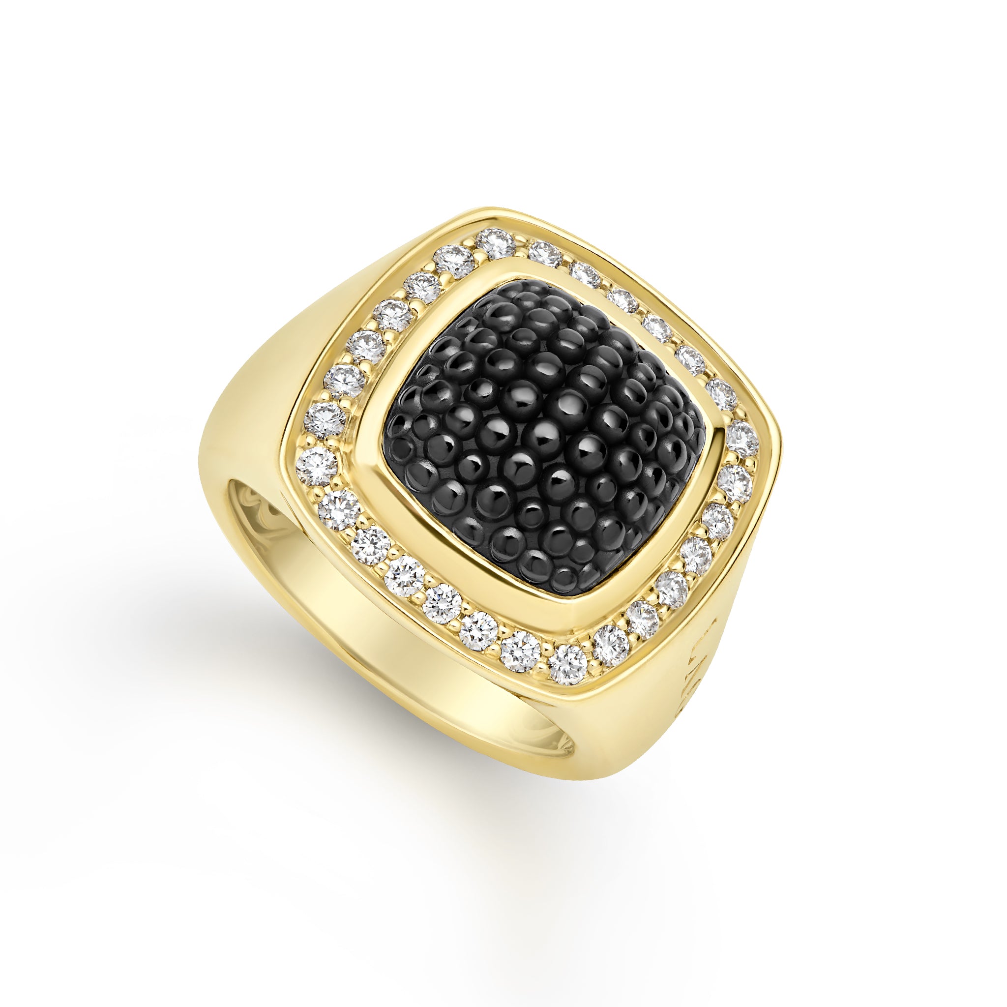 Caviar Gold 18K Gold Diamond Halo Ring