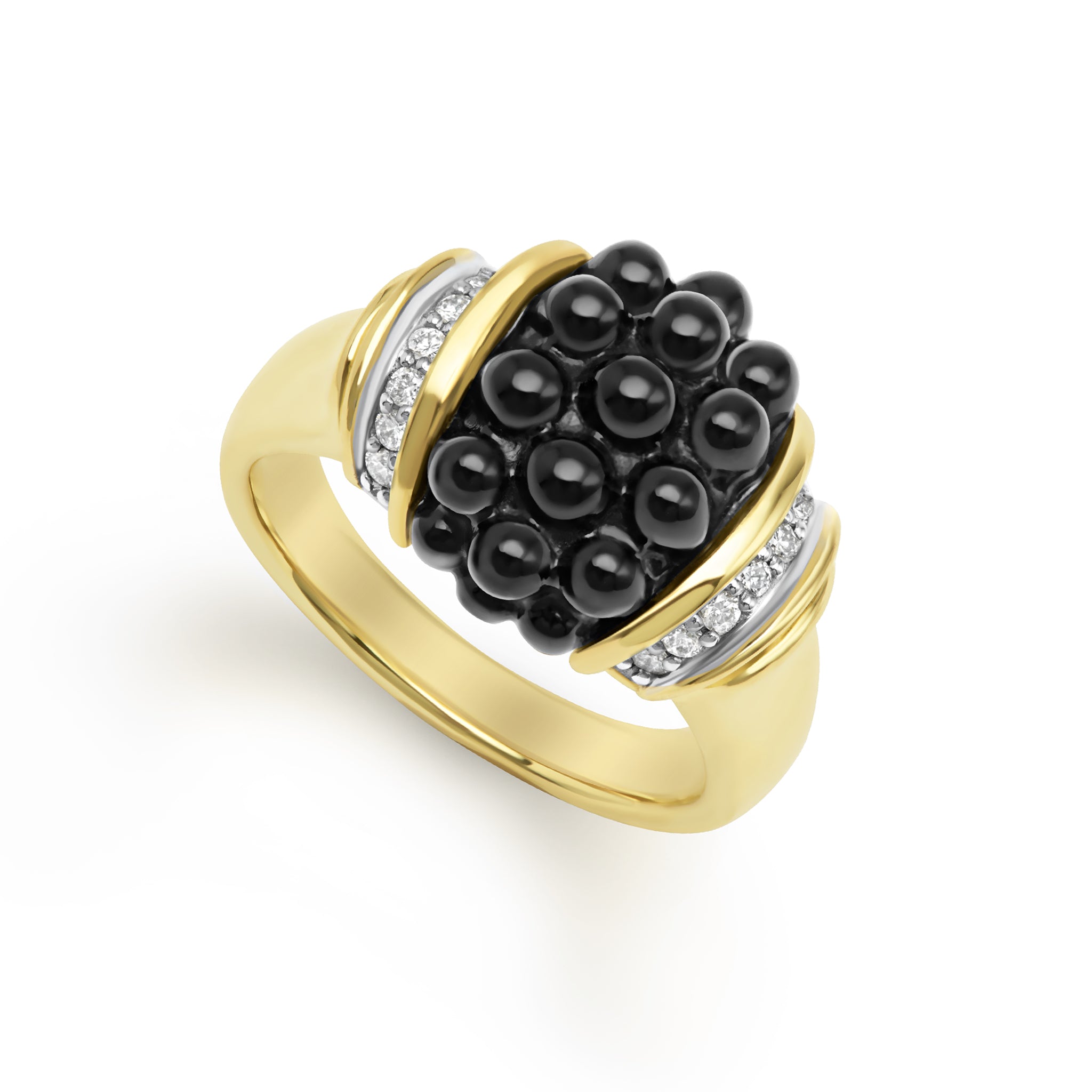 Caviar Gold 18K Gold Onyx Caviar Beaded Diamond Ring