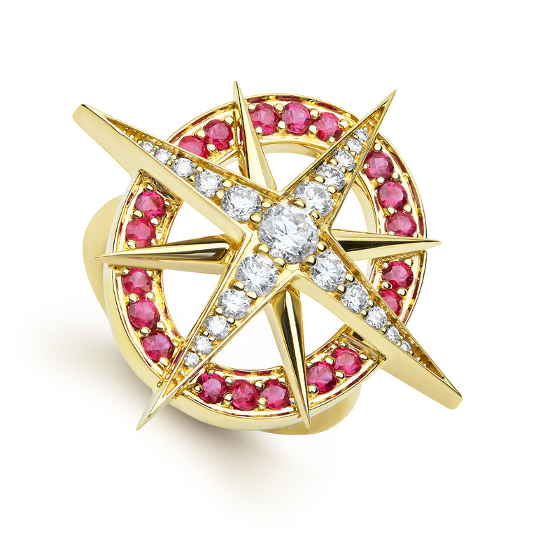 North Star 18K North Star Diamond Ruby Ring
