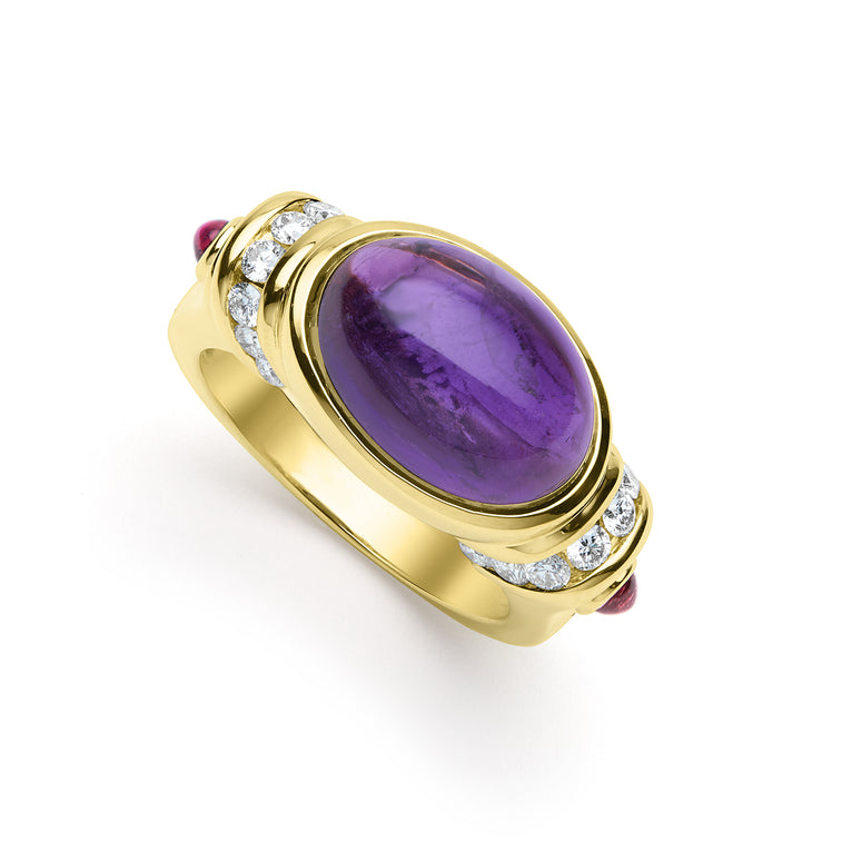 Studio 18K Gold Amethyst and Diamond Ring
