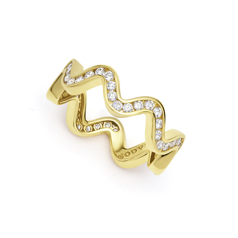 Caviar Gold 18K Gold Diamond Wave Band Ring