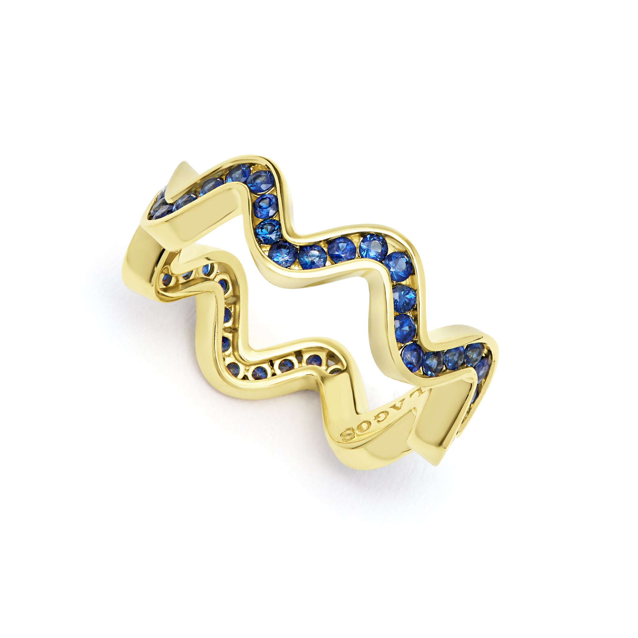 Caviar Gold 18K Gold Blue Sapphire Wave Band Ring