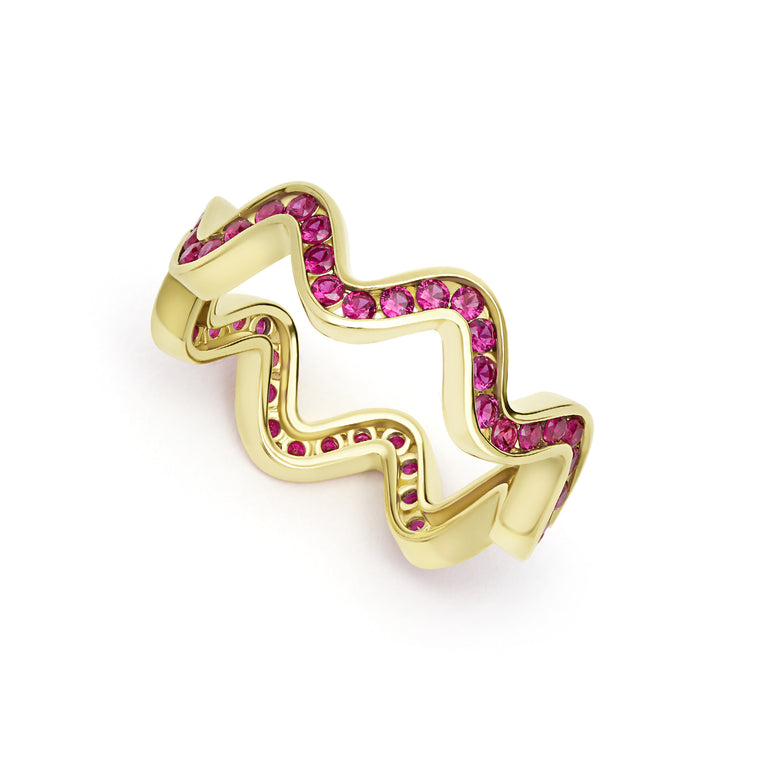 Caviar Gold 18K Gold Ruby Wave Band Ring