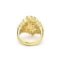 back of cluster diamond set in 18K gold statement ring on white background