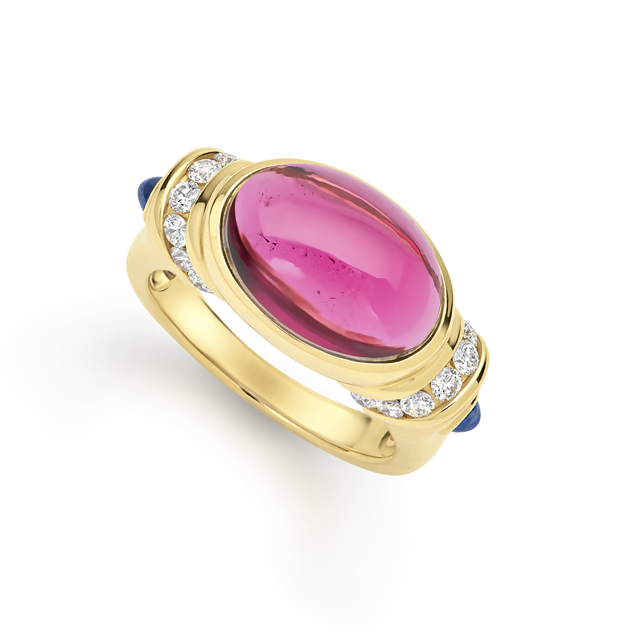 Studio 18K Gold Pink Tourmaline and Sapphire Diamond Ring