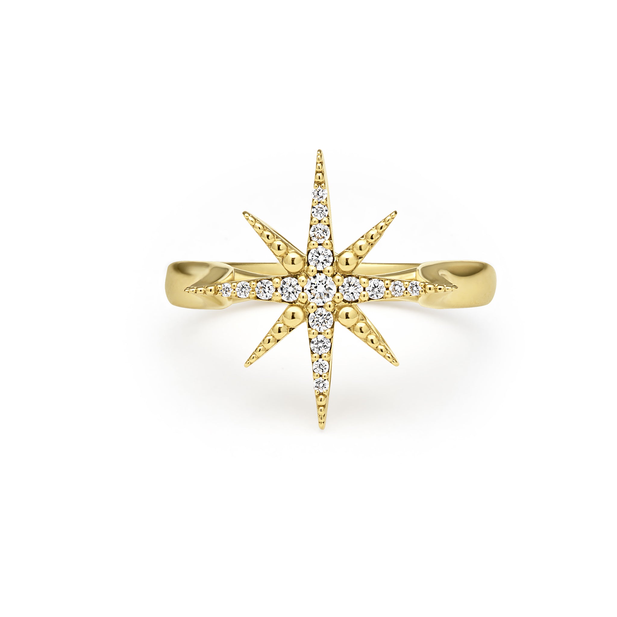 Front view of the 18K Gold Petite Diamond Star Ring