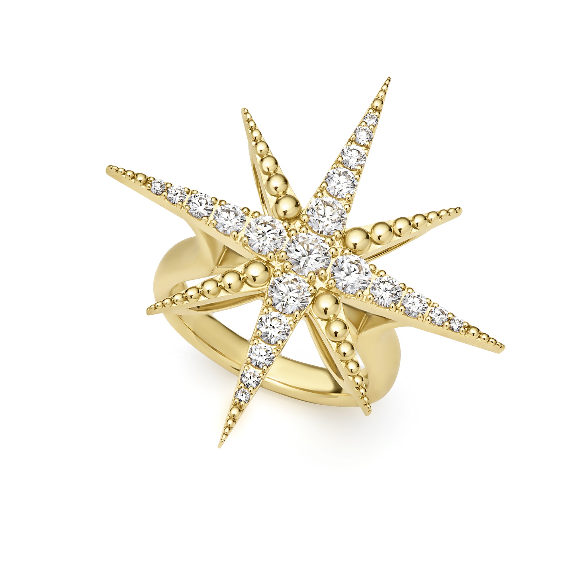 18K Gold Statement Diamond Star Ring 