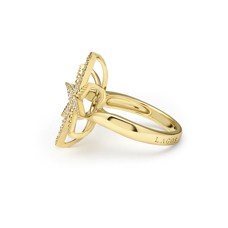 Side view of the 18K Gold Statement Diamond Star Ring 