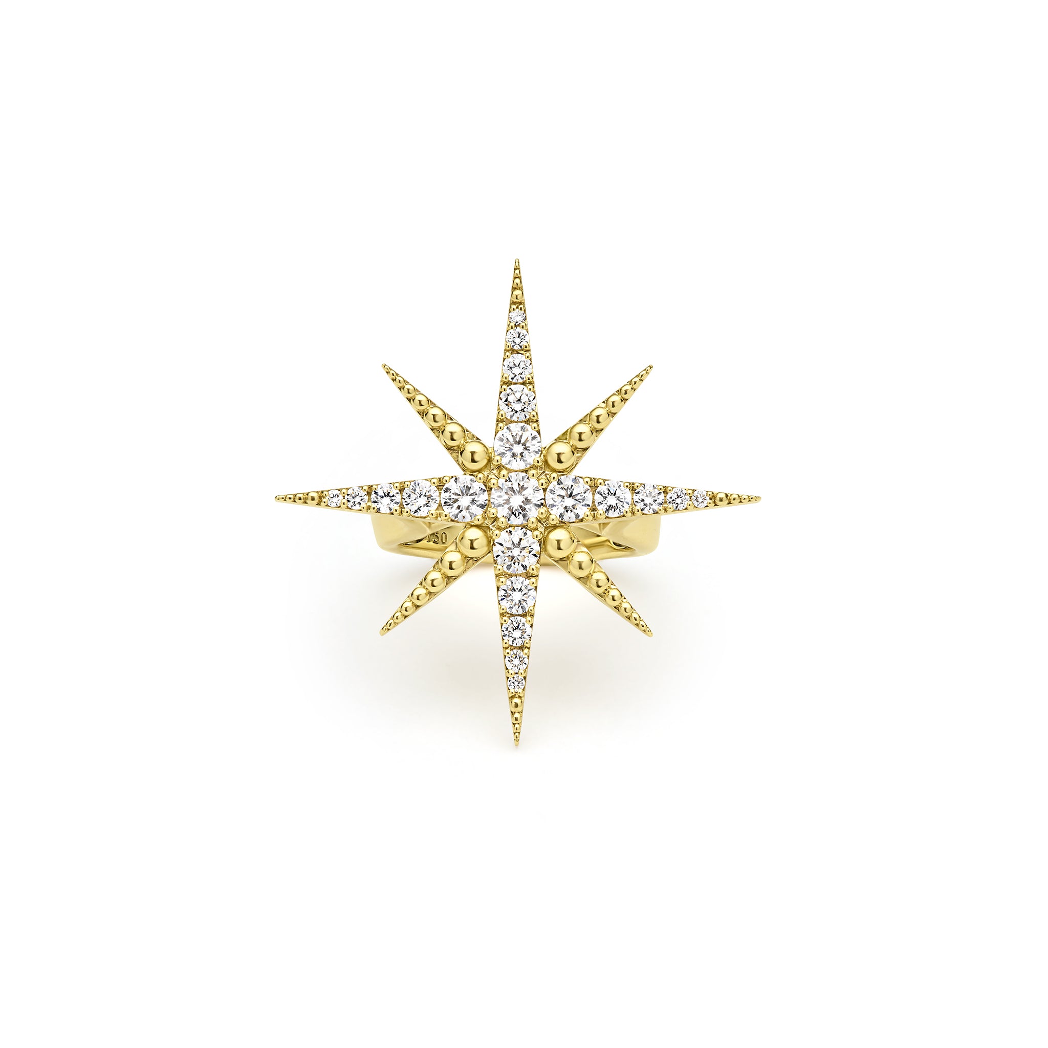 Top view of the 18K Gold Diamond Star Ring