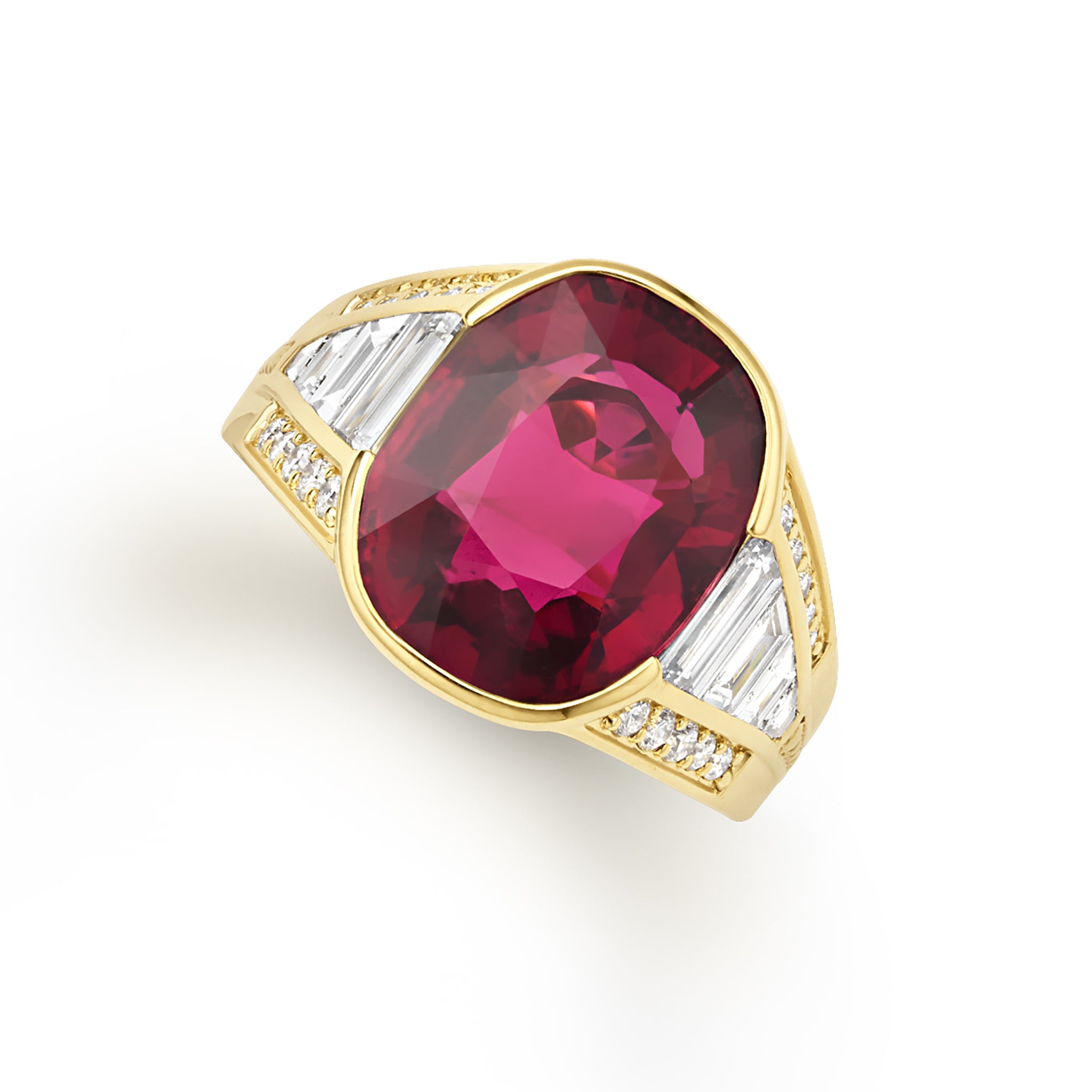 SML 18K Gold Oval Rubellite and Diamond Ring