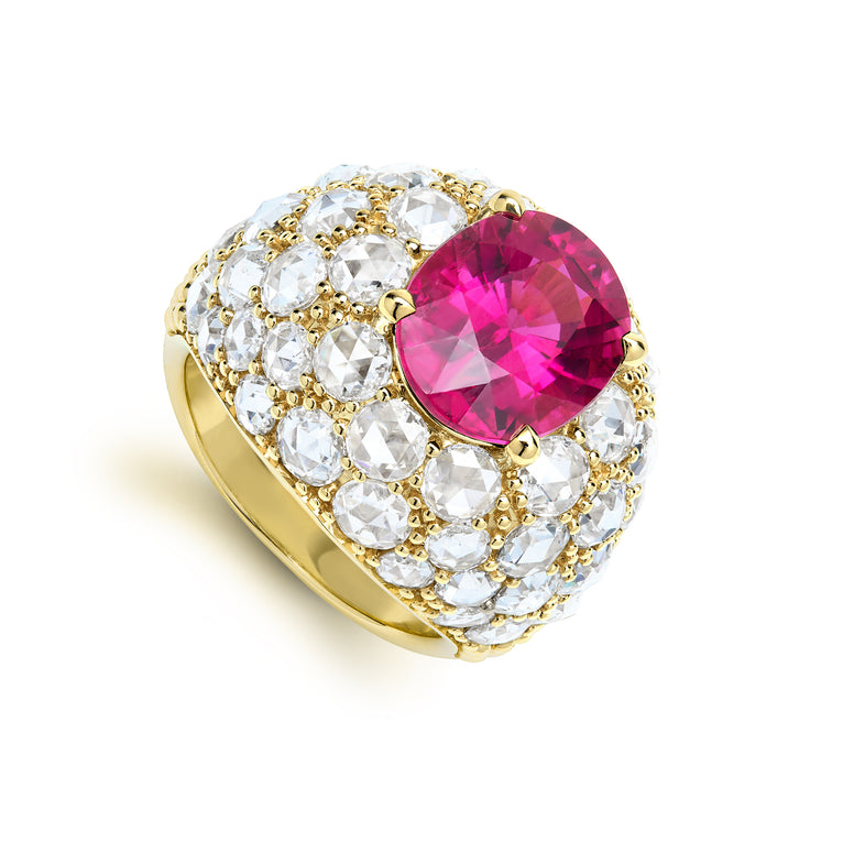 SML 18K Gold Rose-Cut Diamond Rubellite Ring