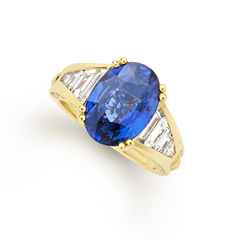 SML 18K Gold Oval Blue Sapphire and Diamond Ring