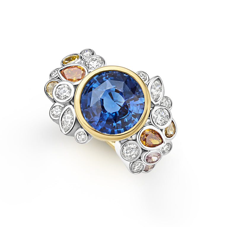 SML 18K Gold and Platinum Blue Sapphire Colored Diamond Ring