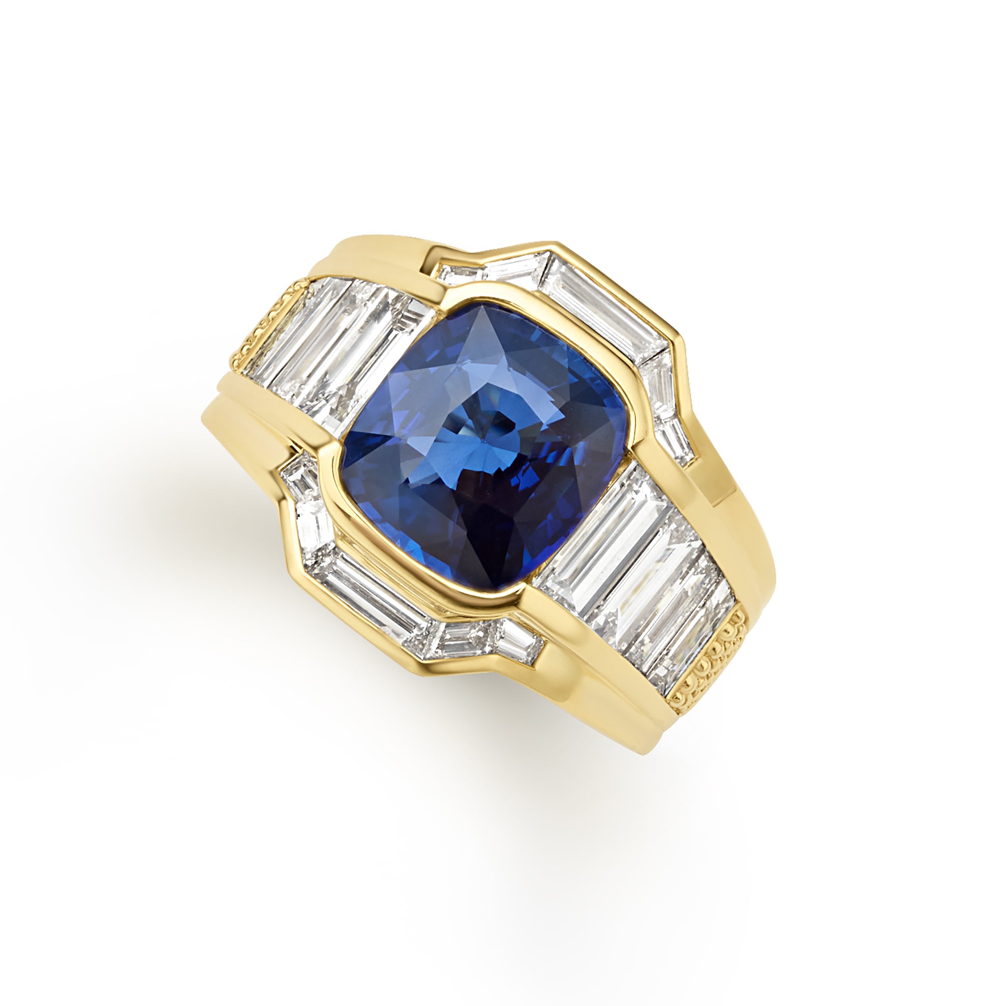 SML 18K Gold Trapezoid Blue Sapphire Diamond Ring
