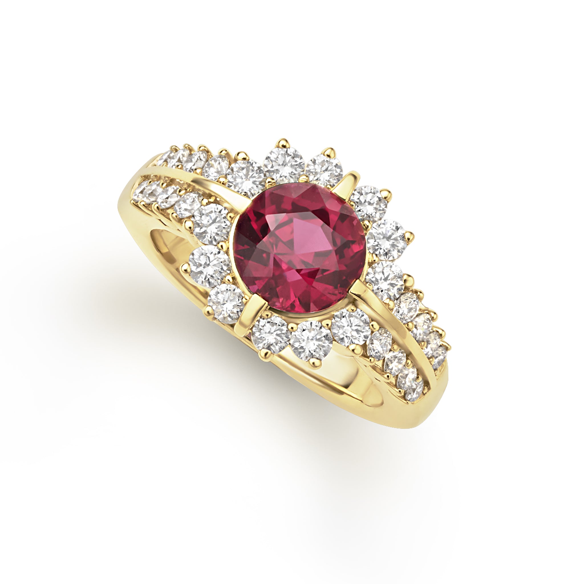 SML 18K Gold Circle Ruby and Diamond Ring