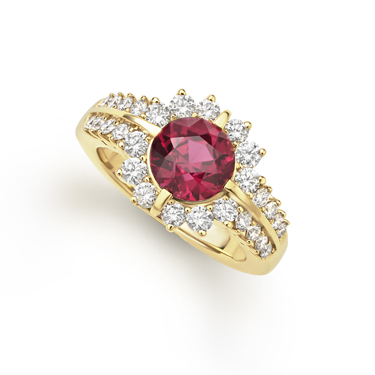 SML 18K Gold Circle Ruby and Diamond Ring