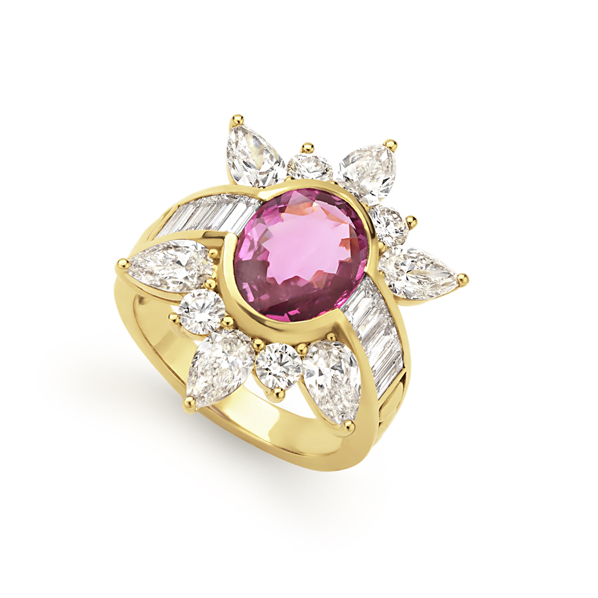 SML 18K Gold Pink Sapphire and Diamond Flower Ring