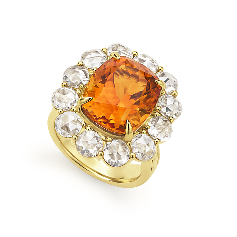 SML 18K Gold Cushion Cut Citrine and Diamond Ring