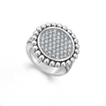 Pavé diamond circle statement ring with sterling silver Caviar beading. LAGOS diamonds are the highest quality natural stones.