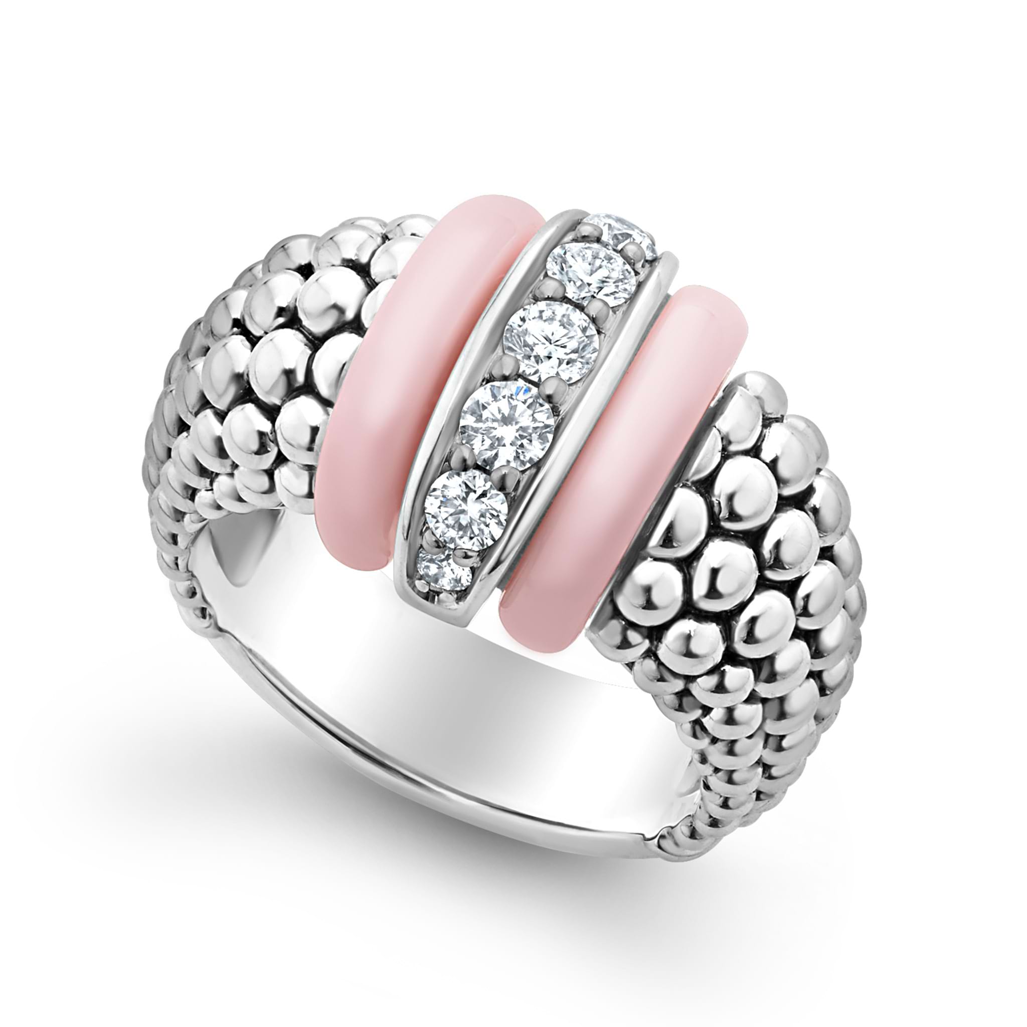 Pink Ceramic Caviar Diamond Ring | LAGOS Jewelry