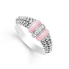 Diamonds set in sterling silver are accented by a pop of pink ceramic and Caviar beading on this every day ring. LAGOS diamonds are the highest quality natural stones.