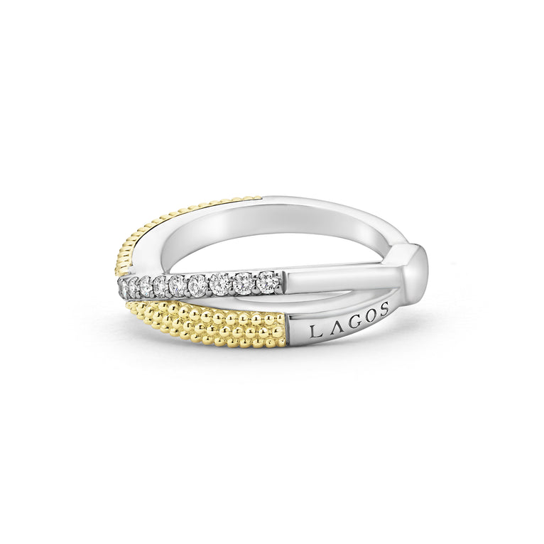 Caviar Lux Thin Two-Tone X Diamond Ring