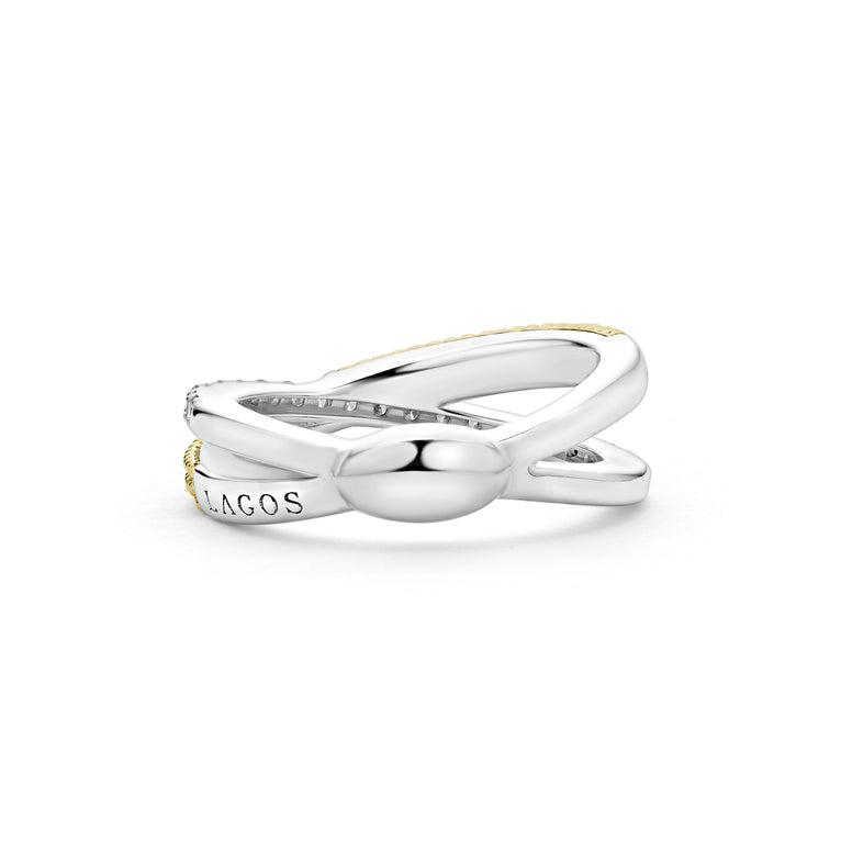 Caviar Lux Thin Two-Tone X Diamond Ring