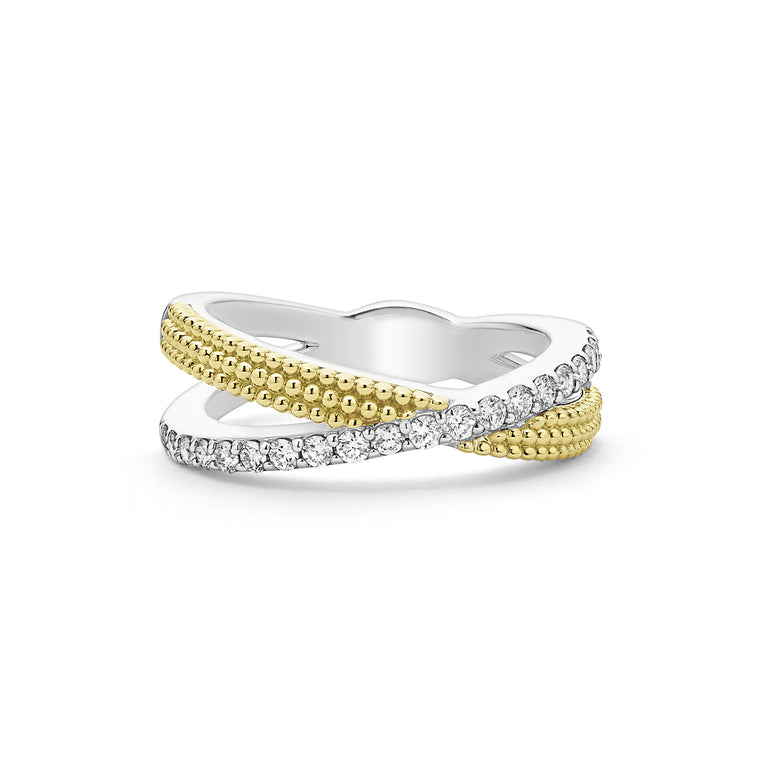Caviar Lux Thin Two-Tone X Diamond Ring