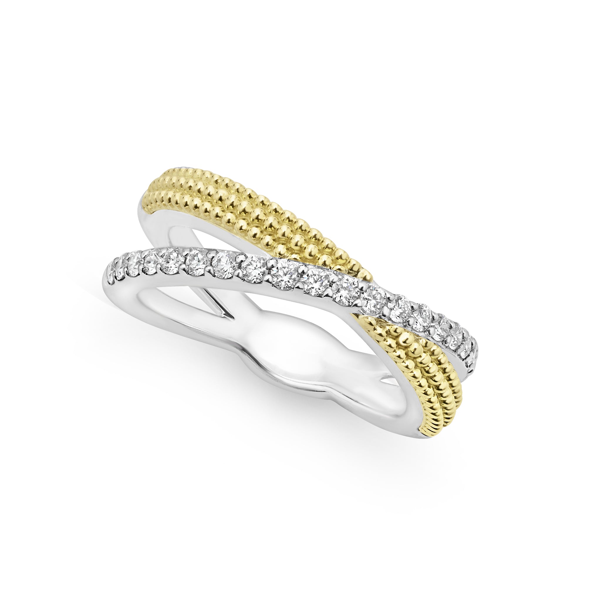 Caviar Lux Thin Two-Tone X Diamond Ring