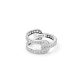 Caviar Spark Silver Caviar Linear Diamond Ring with overlapping sterling silver bands, set with pavé diamonds, showcasing LAGOS elegance and craftsmanship.