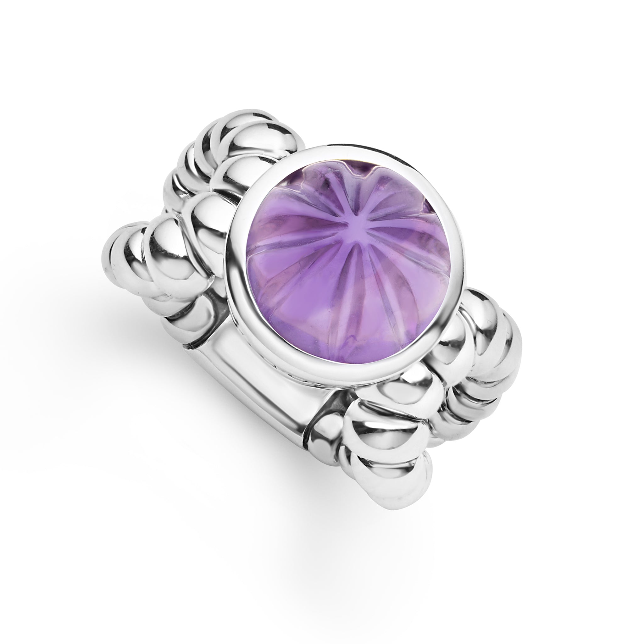 Caviar Color Sterling Silver Amethyst Cabochon Ring